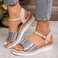 thumbnail image 3 of Rokment Womens Ethnic Bohemian Platform Wedge Dressy Sandals Beach Colorful Leather Comfortable Breathable Linen Sole Height Increasing Espadrilles High Heels Dress Summer Shoes Silver Size 9, 3 of 6