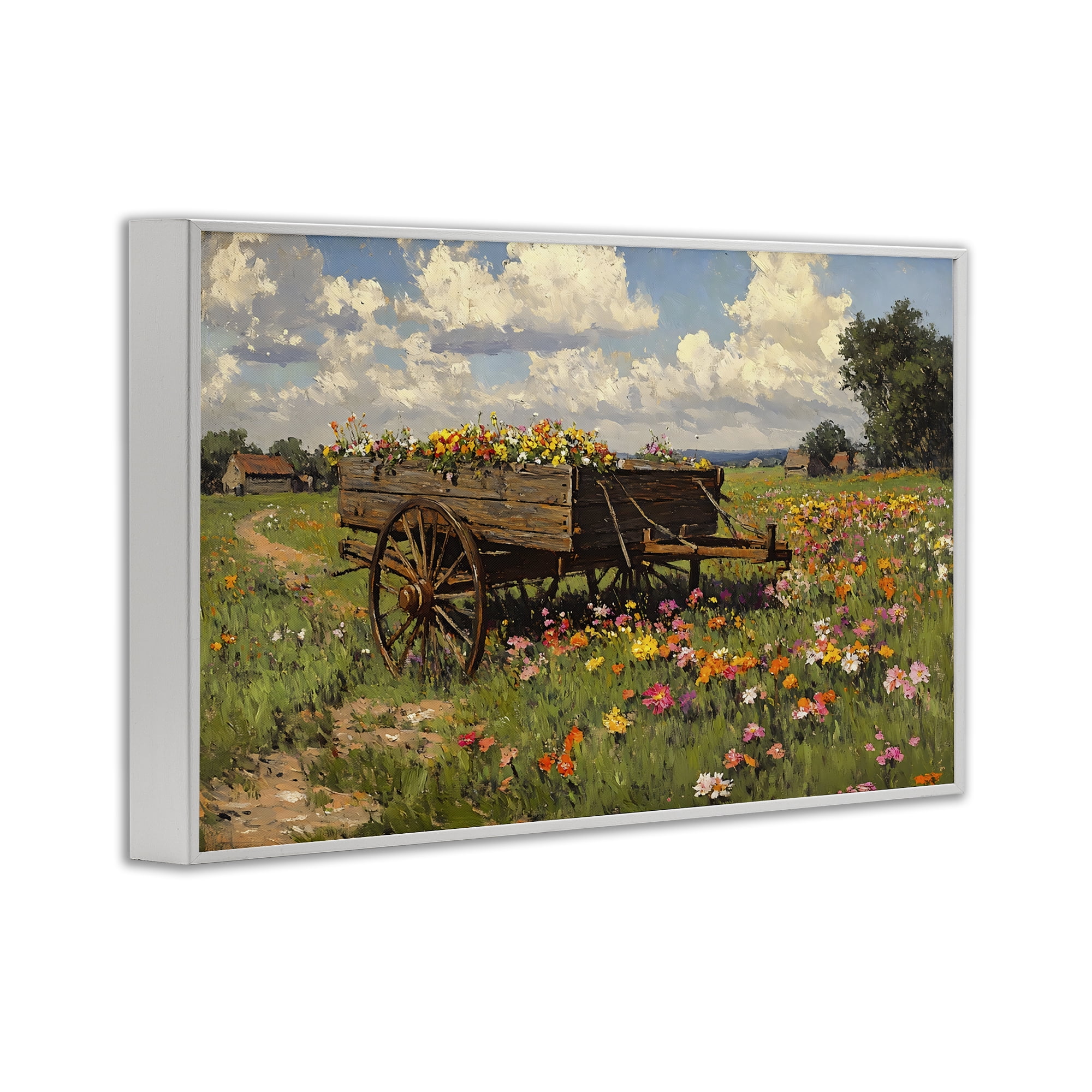 Stupell Industries Wildflower Wagon in Bloom White Framed Giclee Art, design by Franklyn Gregory