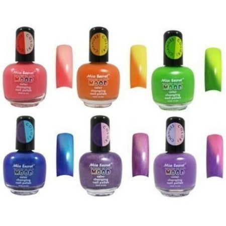 Mia High Polish (FULL SET of 6 MIA SECRET MOOD COLOR CHANGING NAIL POLISH LACQUER - MADE IN USA + Free Temporary Body)