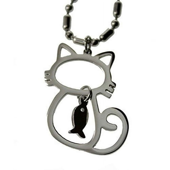 R.H. Jewelry Cat & Fish Stainless Steel Pendant Necklace