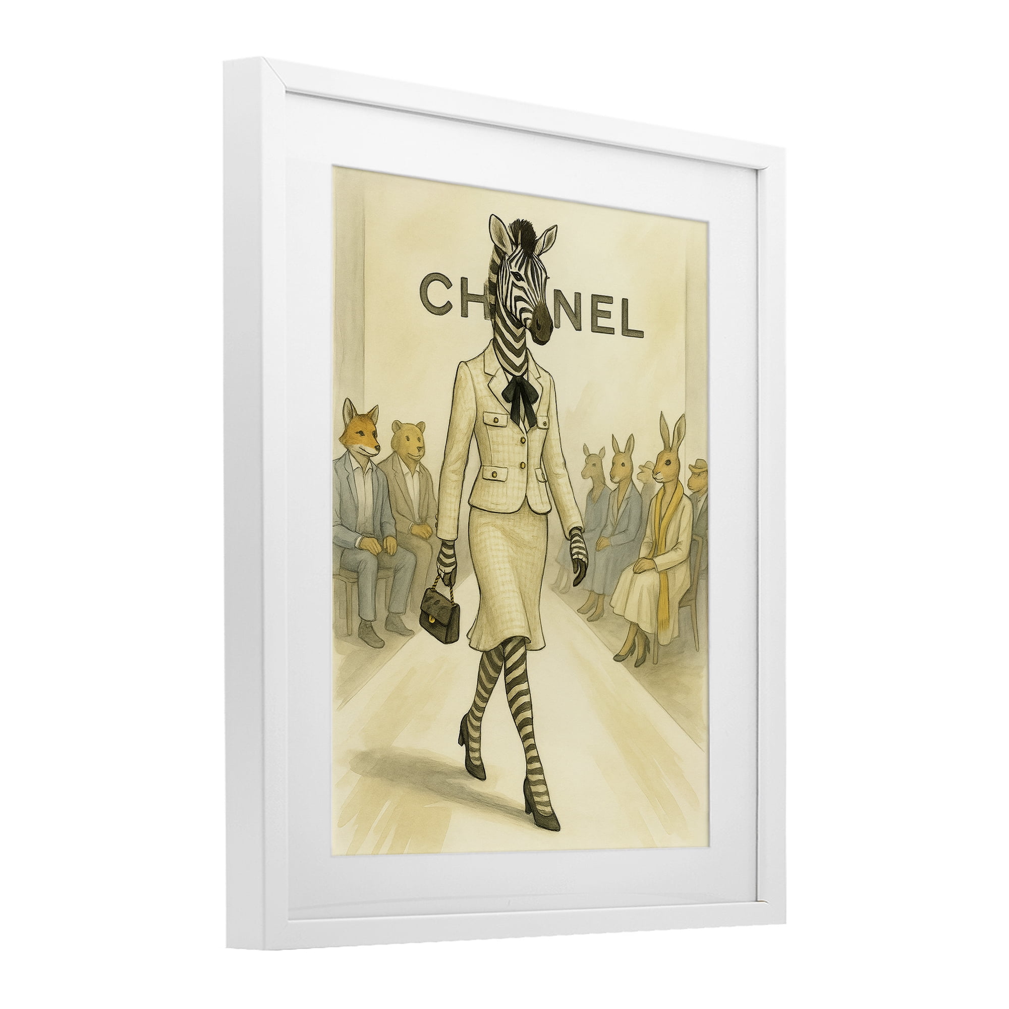 Stupell Industries Fashion Runway Zebra White Framed Print Under Glass, design by Grotto Studios