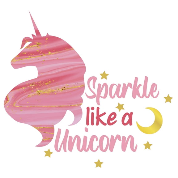 Kids Girls Bedroom Easy To Apply 22" x 28" Unicorn Silhouette Portrait Decoration Sparkle Like A Unicorn Lettering Art Design Vinyl Wall Decal - Home Living Room Legendary Creature Wall Sticker