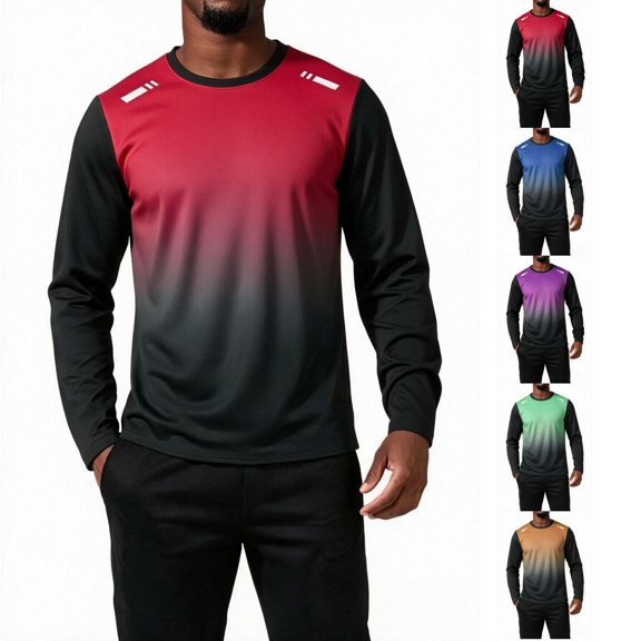 Men's Gradient Ombre Athletic T-Shirt,Long Sleeve Crew Neck Casual Clothes Quick-Dry Breathable Comfortable Fall Top Blue 3XL