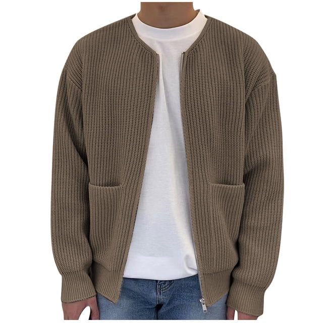 Birdeem Cardigans pour Hommes avec Fermeture Éclair, Cardigan en Tricot Uni à Col Rond en Velours Paon pour Hommes, Manteau Chandail à Fermeture Éclair Décontracté