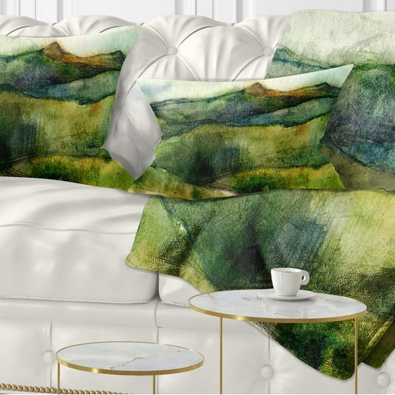 Designart Green Mountains Watercolor - Landscape Painting Throw Pillow - 12x20
