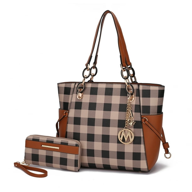 MKF - MKF Collection Yale Checkered Tote Bag with Wallet - Cognac Brown ...