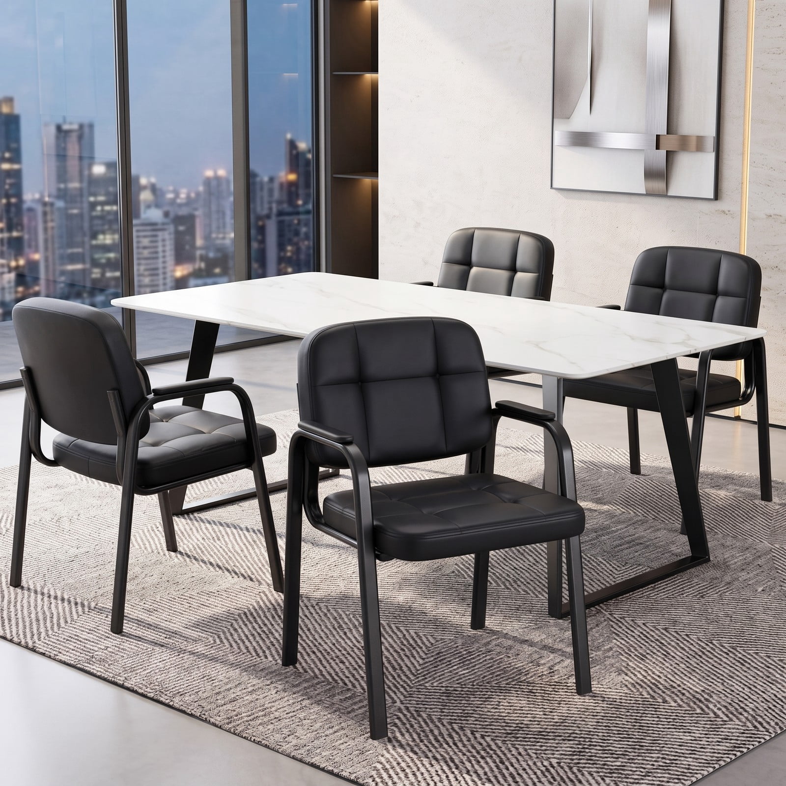 Furnibear Leather Office Reception Chairs, Set of 2 Waiting Room Guest Chairs with Padded Armrests, Ergonomic Waterproof PVC Sled Base Reception Seating for, Black
