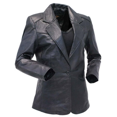 - Single Button Black Premium Leather Blazer for Women #L1401510K