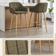 thumbnail image 3 of BISHE Bar Stools Set of 2, Modern Counter Height Chairs with Back and Arm, Linen Kitchen Island Chairs with Footrest and Solid Wood Leg for Living Room, Dining Room, Beige, 3 of 6