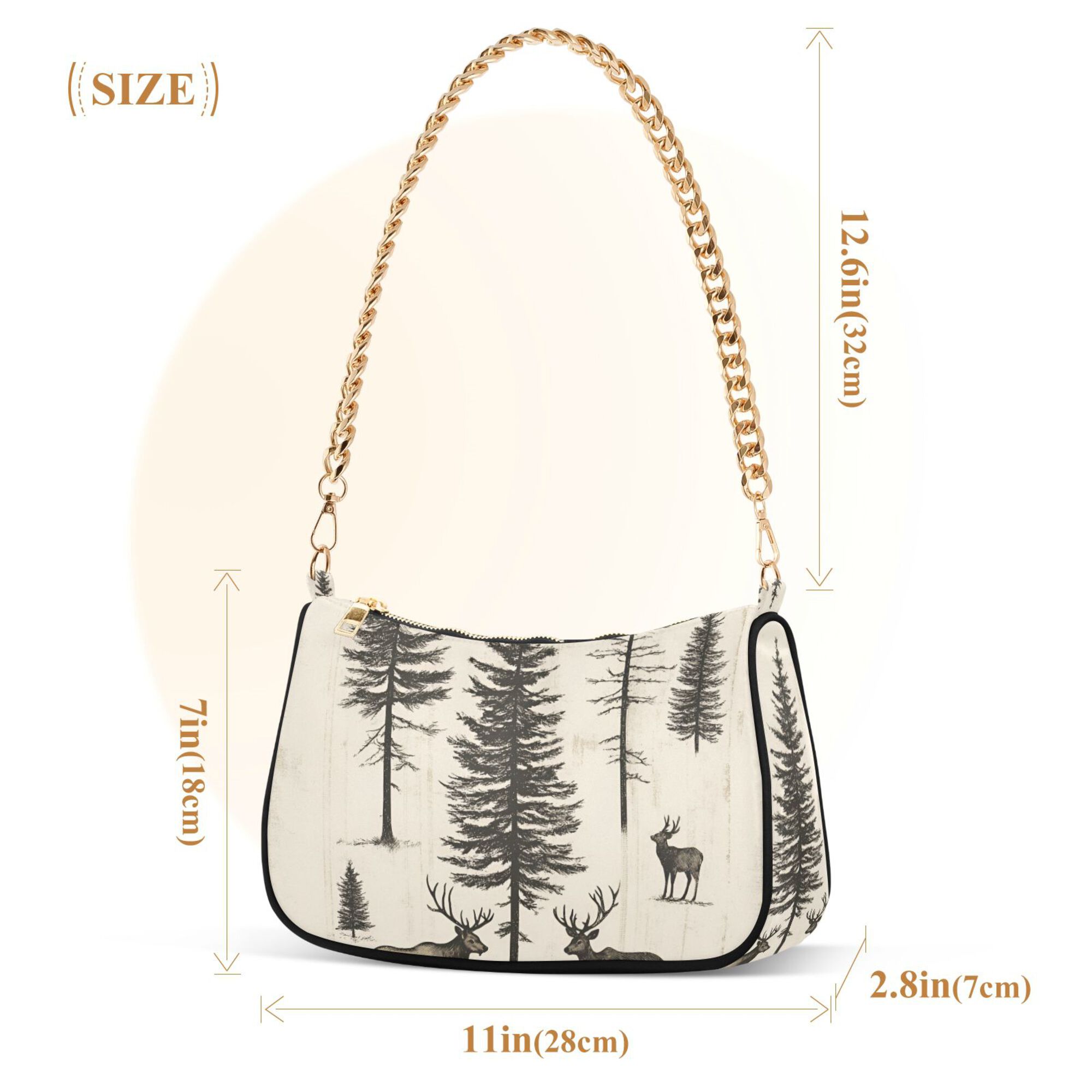 FORMRS Womens Shoulder Bag with Chain Strap Clutch Purse Cute Tote Handbag, Black Deer