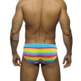 thumbnail image 4 of Men Drawstring Rainbow Stripe Printed Fitted Beach Swim Briefs Male Beachwear Classic Swimwear Bottoms, 4 of 9