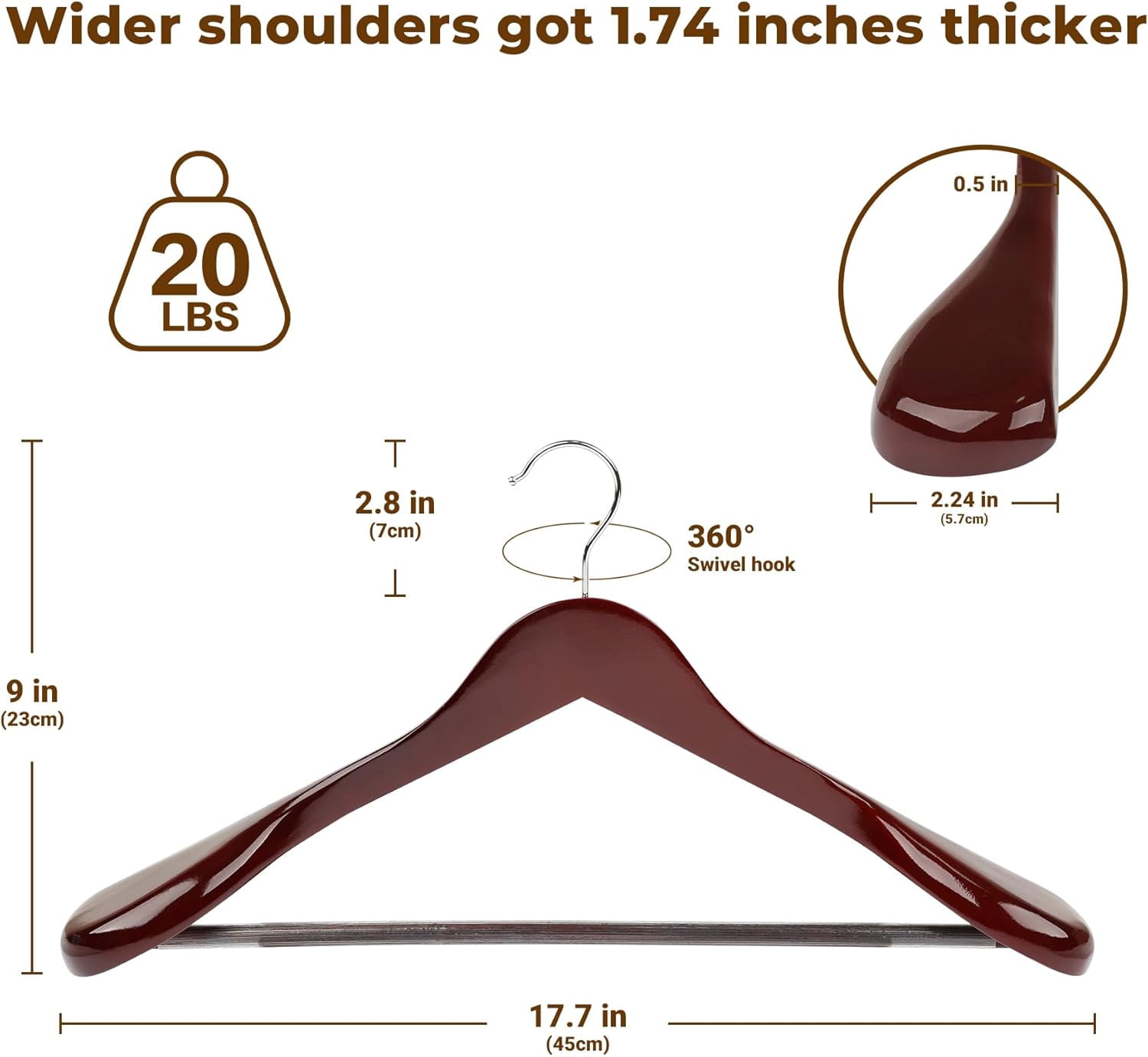 Coat Hanger 8-Pack,  Wood Hangers Trouser Hangers Extra Wide Shoulder Wooden Hangers for Heavy Coat, Sweater, Skirt, Suit, Pants, Retro Finish