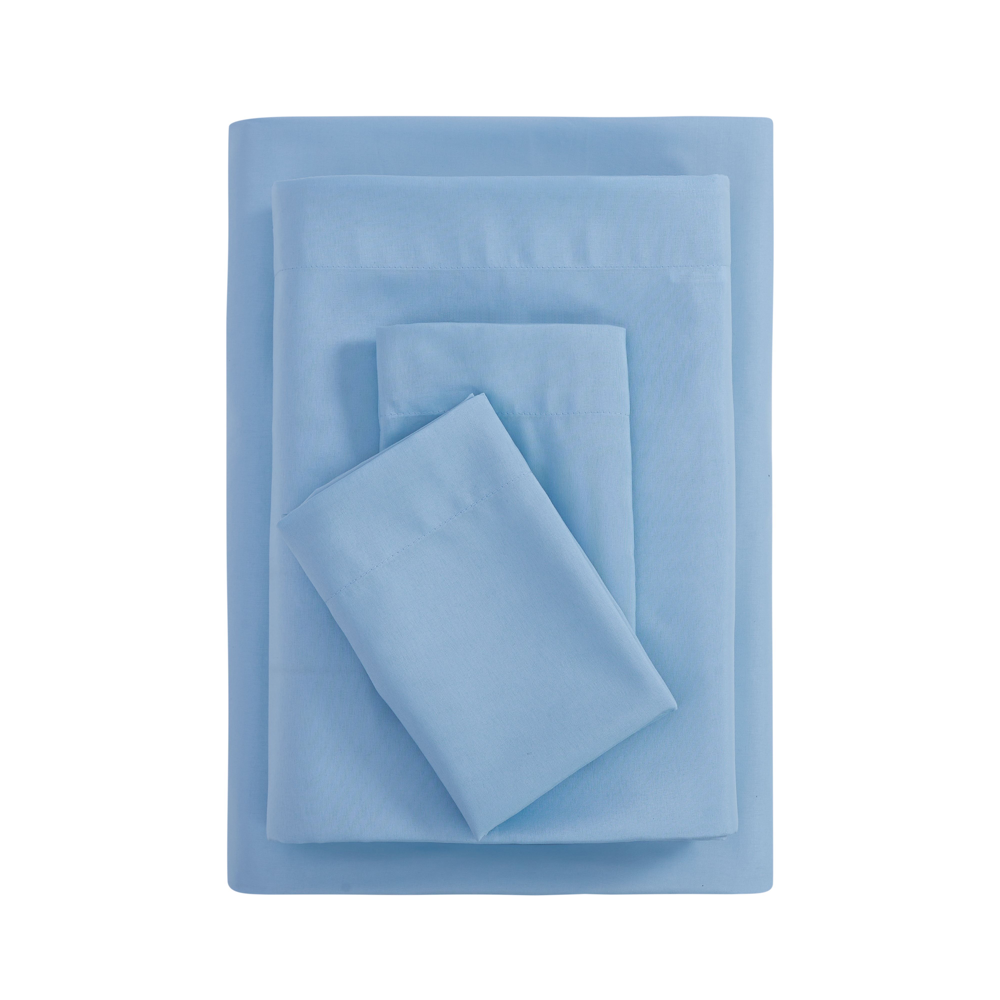 Mainstays Basic Value Microfiber Bed Sheet Set, Light Blue, Queen, 4 Piece