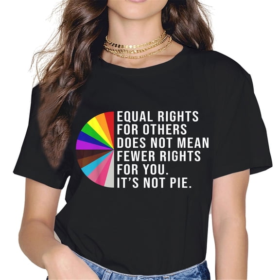 Women Tops LGBTQ Gay & Lesbian Rainbow Quote Pride T-Shirt Pride Month Shirt Casual Short Sleeve Crew Neck Shirts Gift Tee Black Small