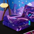 thumbnail image 5 of meiyoeat Purple Butterfly Rose Monogram A Zipper Twin Comforter Sets with Fitted Sheet and 2 Pillowcases,Neon Heart Initial Zipper Bedding Set For Girl,Black Reversible,4-Piece, 5 of 7
