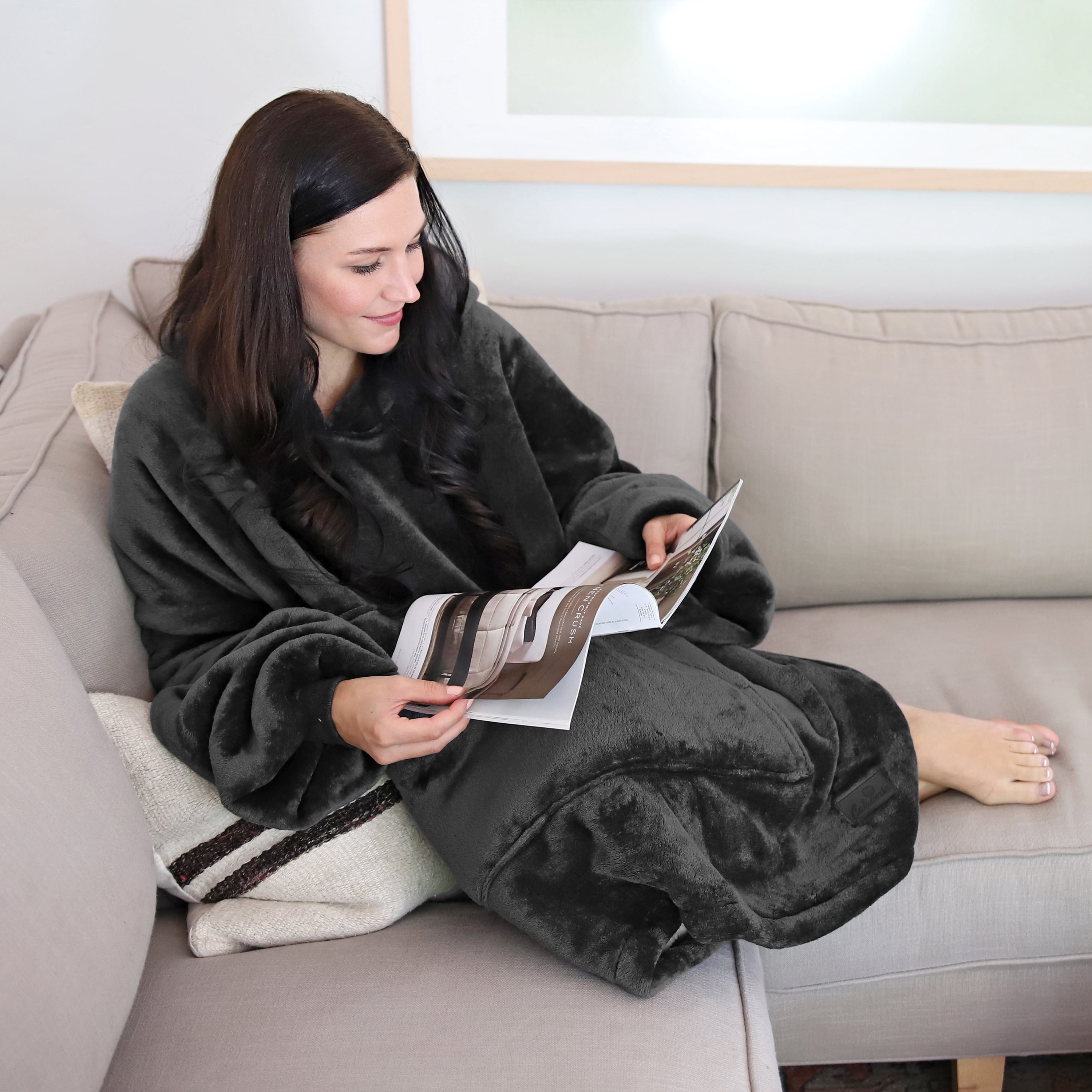 Catalonia Oversized Wearable Blanket Hoodie Sweatshirt, Comfortable Sherpa Lounging Pullover for Adults Men Women Teenagers Wife Girlfriend Gift