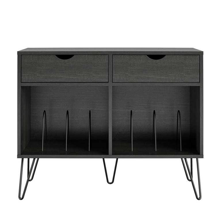 Novogratz Concord Turntable Stand with Drawers, Black Oak