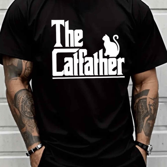 T-Shirt for Men Funny Graphic Casual Loose Fit Short Sleeve Round Neck Gift - CatFather Men'S & Women'S 100% Cat Graphic T