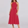 thumbnail image 2 of Women’s Halter Neck A-Line Midi Dress Sleeveless Tie Waist Casual Summer Vacation Dress, 2 of 7