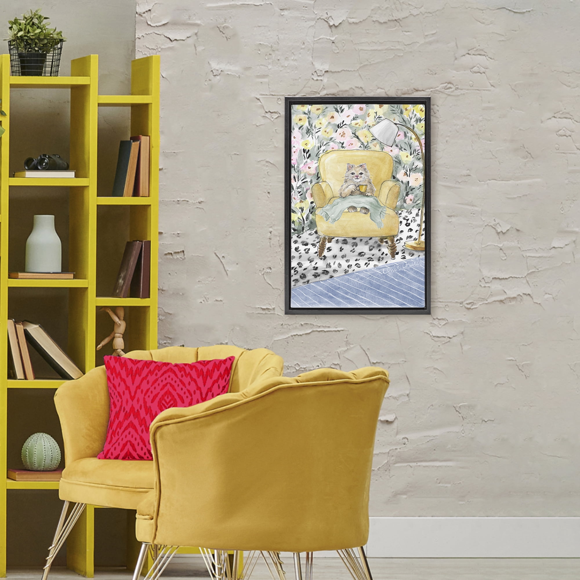 Stupell Industries Cozy Cat Corner Black Framed Floater Canvas Wall Art, design by Lanie Loreth