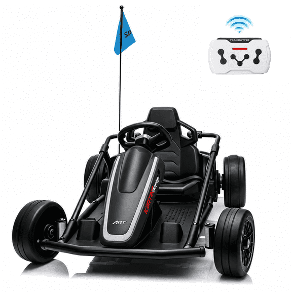 Funride 24V Go Kart for Kids with Remote Control, 14Ah Battery Long Runtime Electric Go Kart for Ages 6–12, Adjustable Speed Up to 10 MPH, Metal Frame, Music & Bluetooth, Black