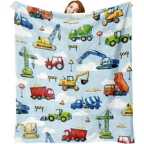 50 x 60 in Construction Truck Flannel Throw Blanket for Boys Girls Kids, Vehicle Car Excavator Tractor Birthday for Baby Toddler Child Teens, Cute Soft Blanket for Bedding Sofa