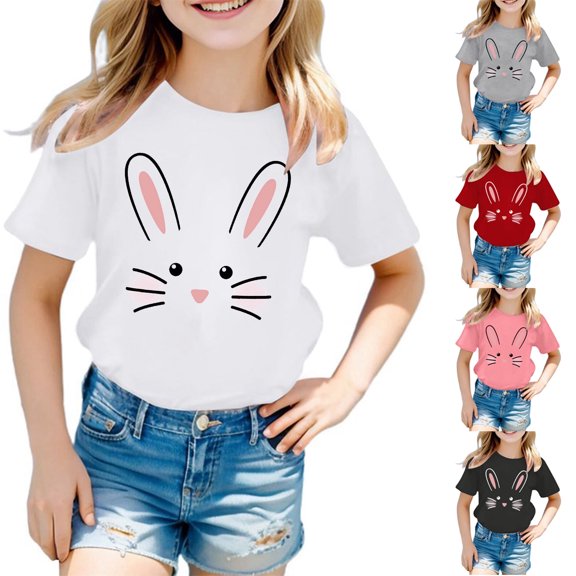 LRen Easter T Shirts for Toddler Girls Bunny Eggs Hunts Short Sleeve Tee for Toddler Comfy Easter Day Vacation Tops Clothes for Girls