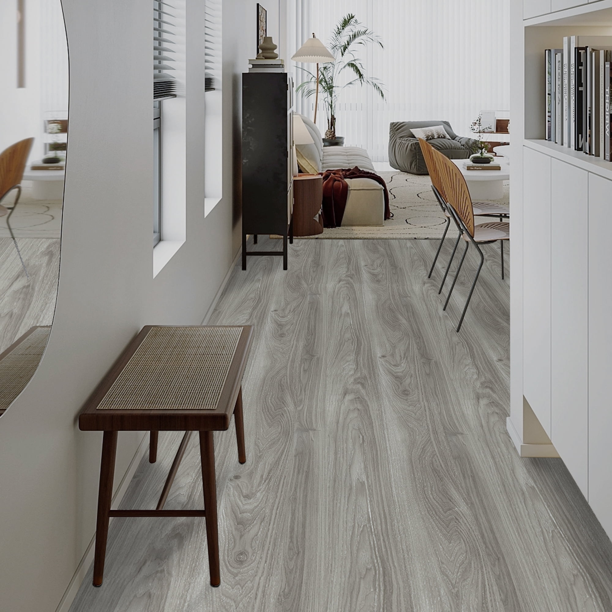 UMIGGEE Gray Peel and Stick Vinyl Flooring Roll 15.7-in x 236-in/25.7 Sq.Ft Thicken Self-Adhesive Vinyl Wood Grain Floor Wear-Resistant Easy DIY Install Home Decor