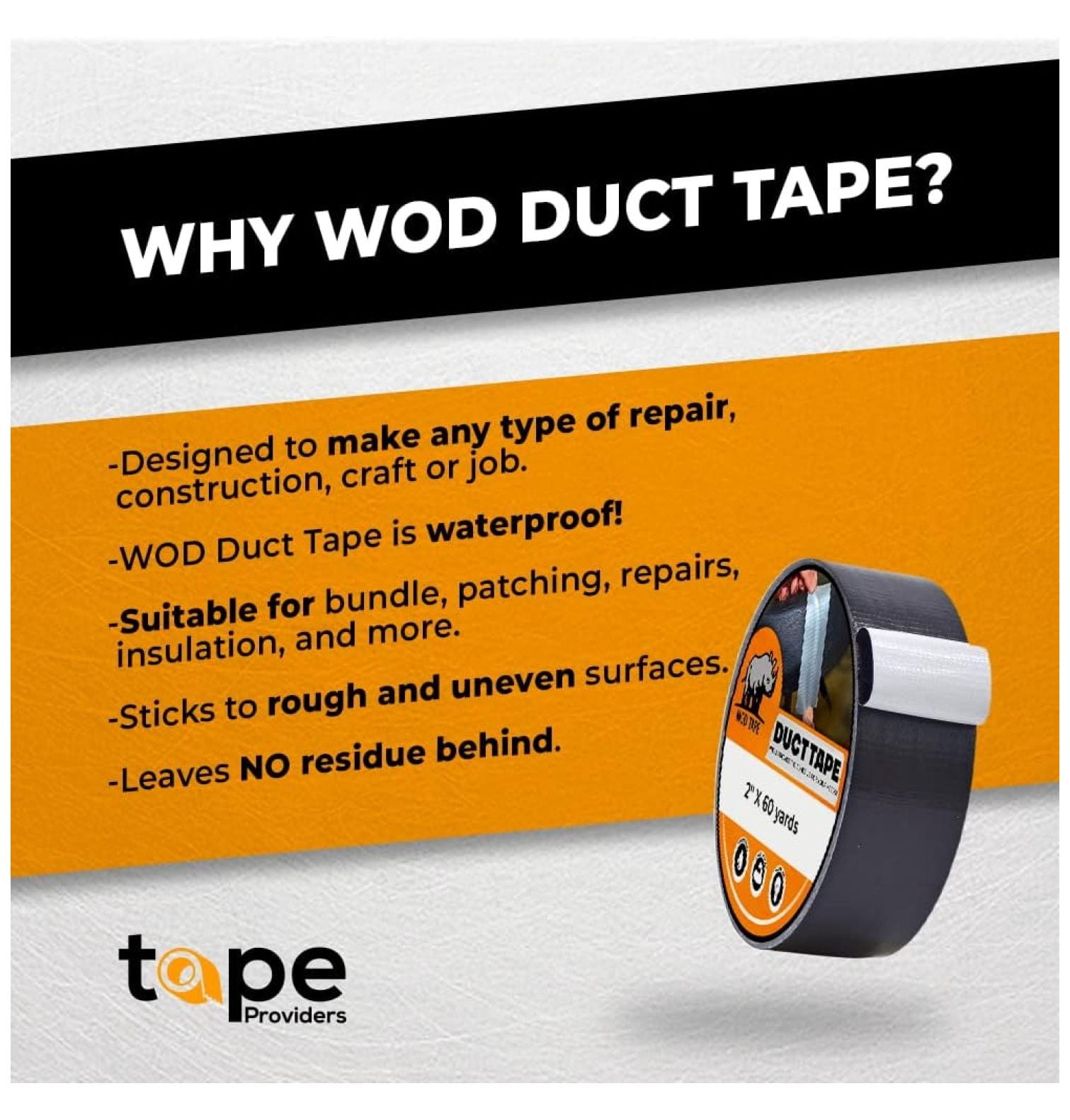 WOD DTC10 Advanced Strength Industrial Grade Olive Drab Duct Tape, 6 inch x 60 ft. Waterproof, UV Resistant For & Home Improvement