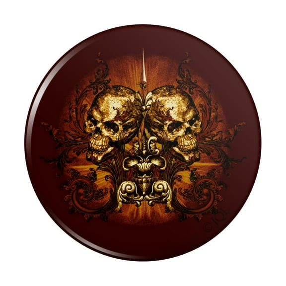 Victorian Skulls Biker Chopper Motorcycle Pinback Button Pin