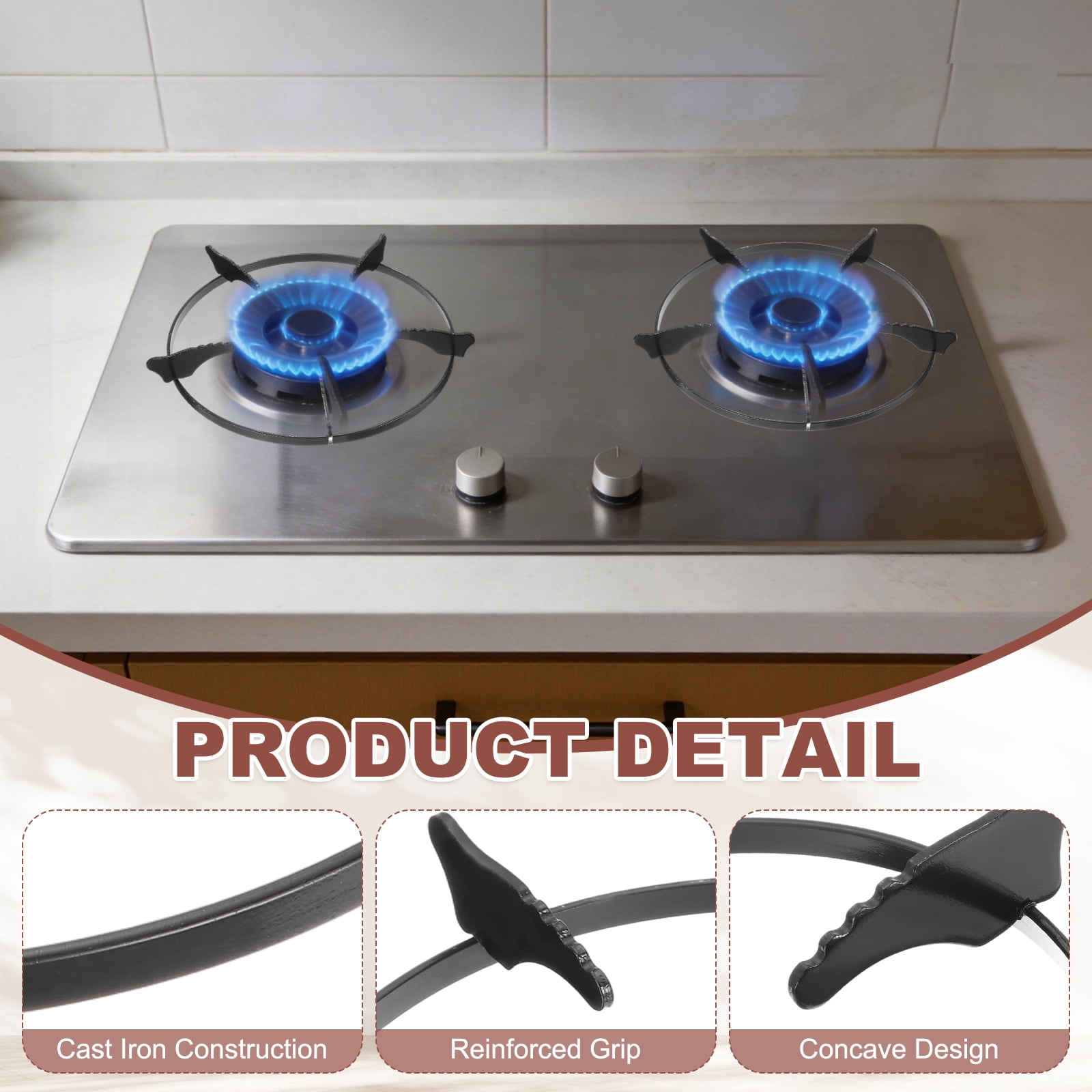 Uxcell 2 Pcs Wok Ring for Gas Stove, 8.6 Inch Cast Iron Gas Stove Rack Wok Support Ring Round Cooktop Stand Brackets Replacement Accessories for Home Kitchen Burner, Black