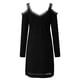 thumbnail image 5 of Mujeres Sexy sin tirantes cuello en V por encima de la rodilla encaje sólido costura manga larga Midi elegante pequeño negro vestidos de fiesta Fridja  NMB4524, 5 of 5