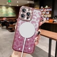 thumbnail image 3 of Compatible with iPhone 15 Pro Max Case Plating Magnetic [Support for Magsafe] Bling Glitter Sparkly Leopard Back Diamond Camera Lens Cover Crystal Matte Luxury Case for Girls Women -Pink, 3 of 13