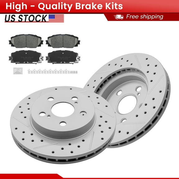 ACB ZONE Front Brake Kits for Toyota Prius Prime AWD-e Corolla (982071, 1184), Drilled Slotted Disc Brake Rotors and Ceramic Brake Pads