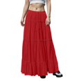 thumbnail image 5 of Women’s Long Tiered Maxi Skirt with Elastic Waist Lightweight Flowing Fabric Boho Style Casual Wear for Everyday Use Red L, 5 of 5