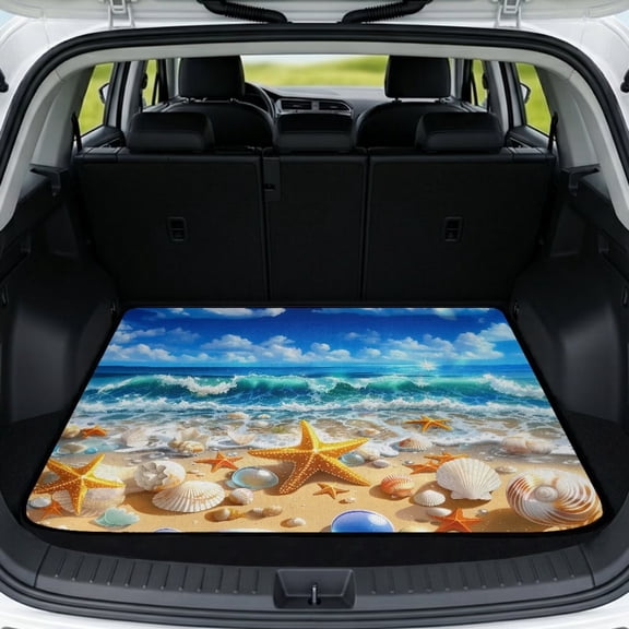 Qpednta Universal Starfish Shell Trunk Cargo Liner 29"x39" All Weather, Stylish Anti-Slip Car Trunk Mat All Season Vehicle Interior Accessory Fits Most Sedan SUV
