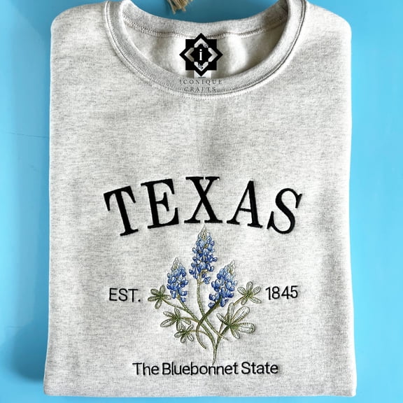 Embroidered Texas Bluebonnet Unisex Sweatshirt, Texas State 1845 Sweatshirt