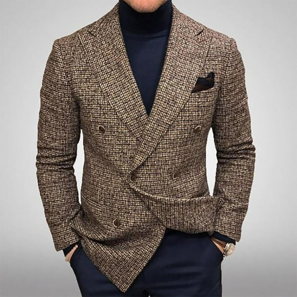 Pisexur Men's Casual Suit Blazer Jackets Plaid Turndown Single-breasted Slim-type Business Multi-button Coat - Suits for Men