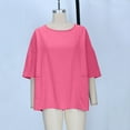 thumbnail image 7 of UAMVSH Summer Tops for Women Soft Cotton Linen Shirts with Pockets Baggy 3/4 Sleeve Crew Neck Casual Blouses Beach Vacation Outfits(Large,Hot Pink), 7 of 7