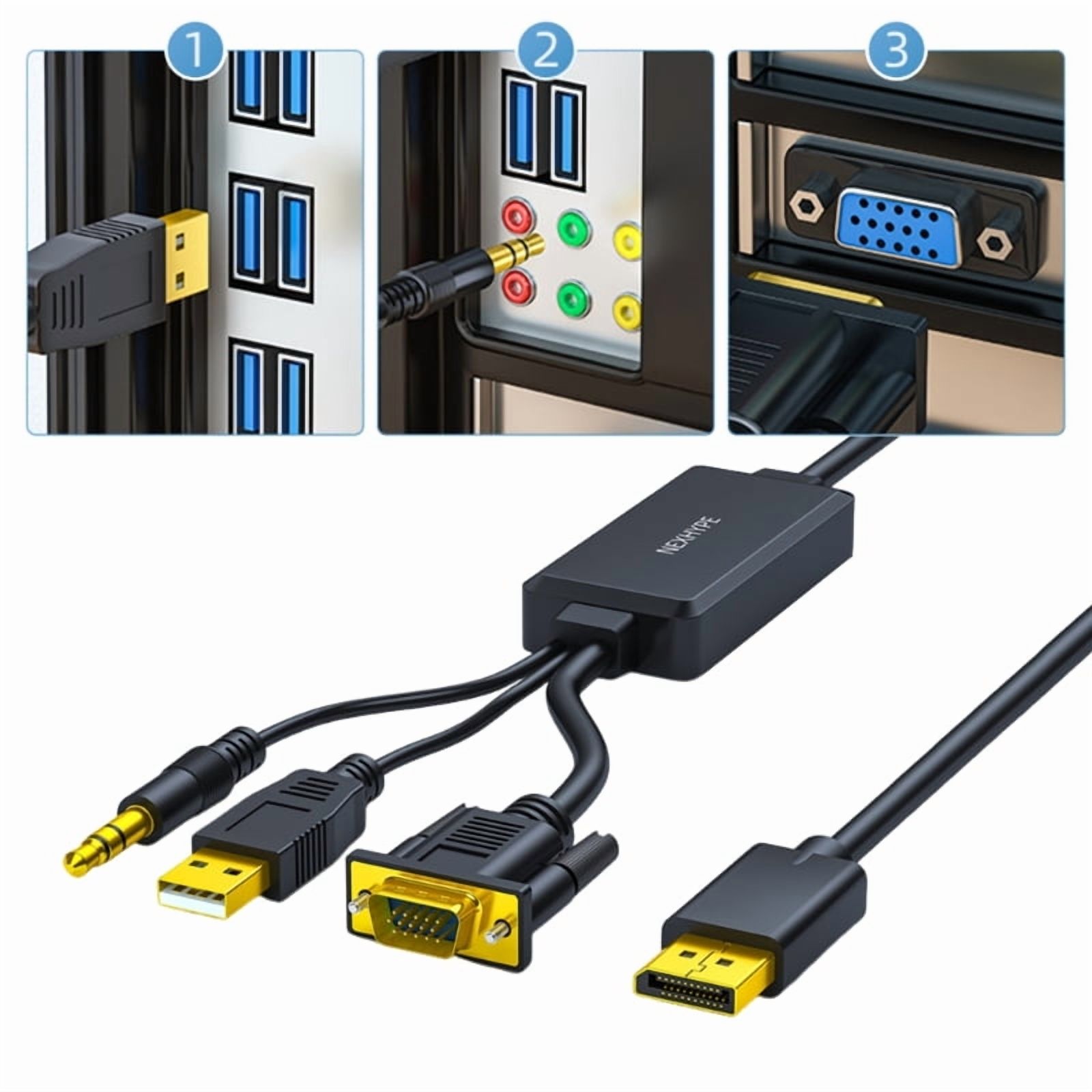VGA to DisplayPort Adapter Cable Support Audio Transmission and 1080P HD Resolution for PC Laptop To TV Monitor