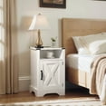 thumbnail image 4 of Heynemo Farmhouse Nightstand w/Charging Station, Wooden Rustic Tall Bedside Table, End Table w/Storage Shelf & Shelf for Bedroom, Living Room, White, 4 of 9