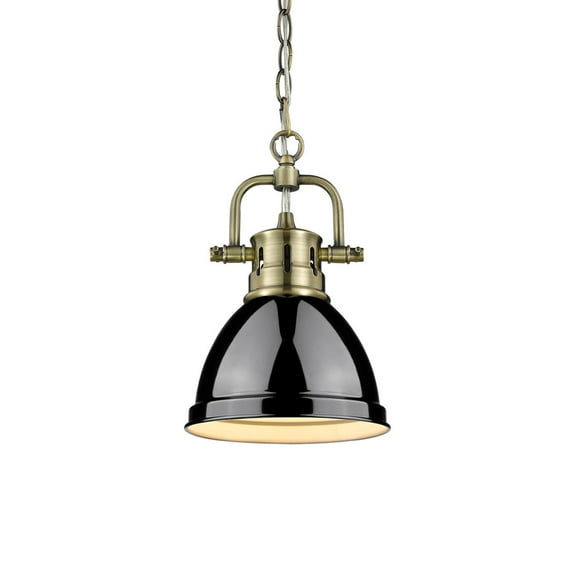 Golden Lighting-3602-M1L AB-BK-Duncan - One Light Mini Pendant with Chain Aged Brass Finish with
