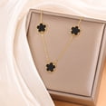 thumbnail image 4 of 14K Gold Plated Stainless Steel Necklace Woman Five Leaf Petals Double Sided Necklaces for Women Pendant Flower Clover Jewelry, 4 of 5