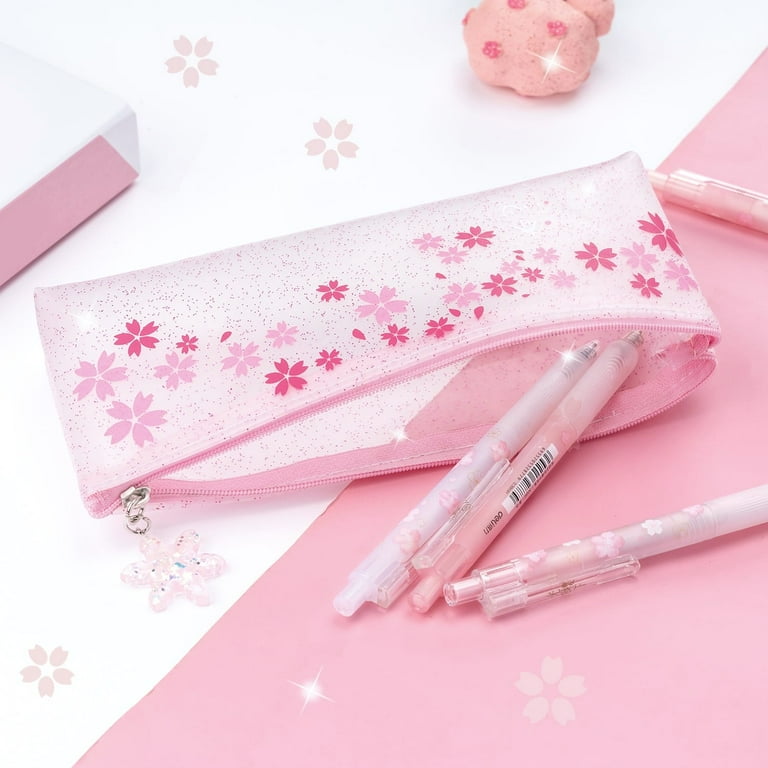 jäger craft design SAKURA Pouch Sakura Cute Glitter Clear Pink Pencil Case with Snowflake