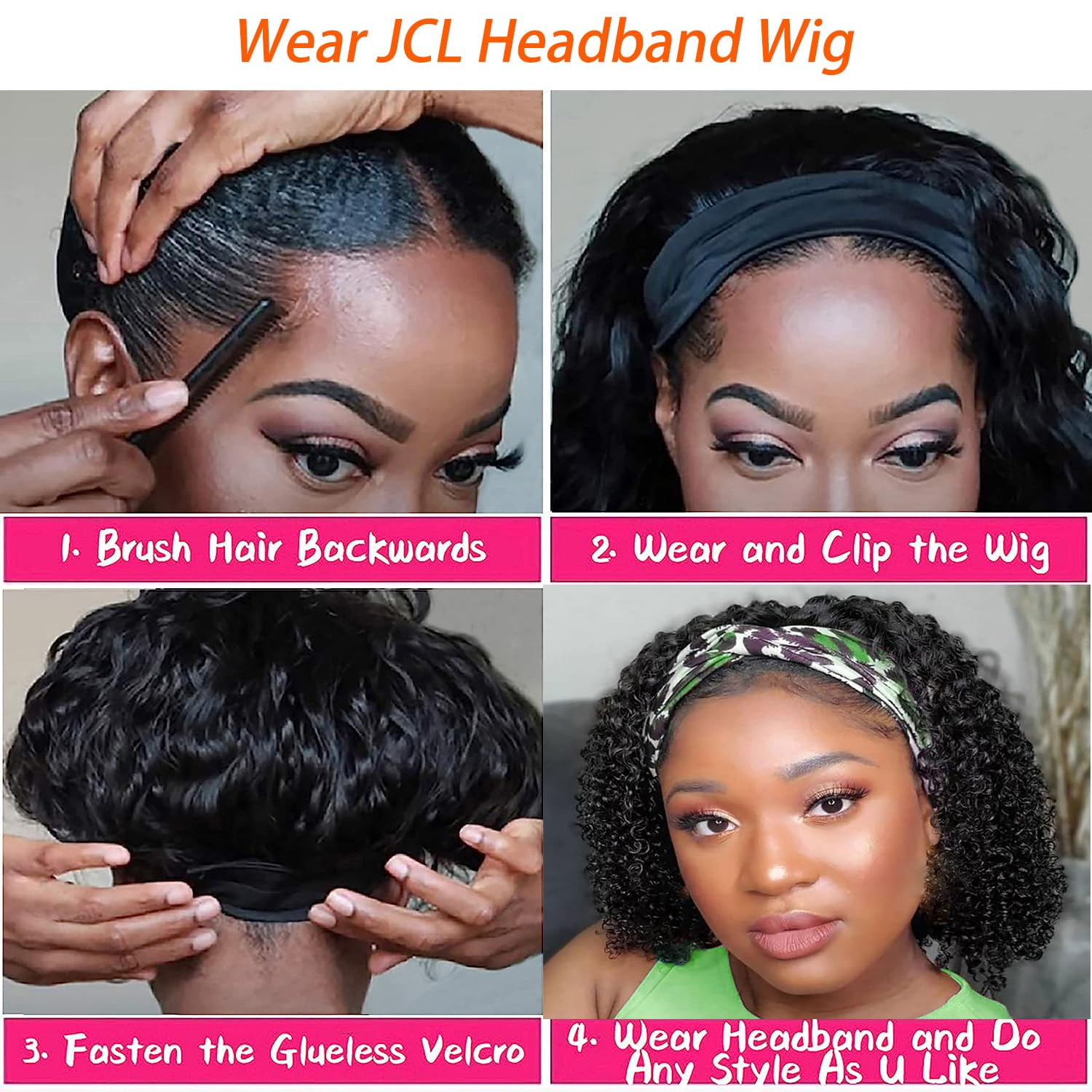 Headband Wig Human Hair 180% Density 10 Inch Deep Wave Headband Wigs Human Hair Wig Glueless Wigs Human Hair Natural Color Curly Human Hair Wigs for Black Women Human Hair None Lace Front Wigs Human H
