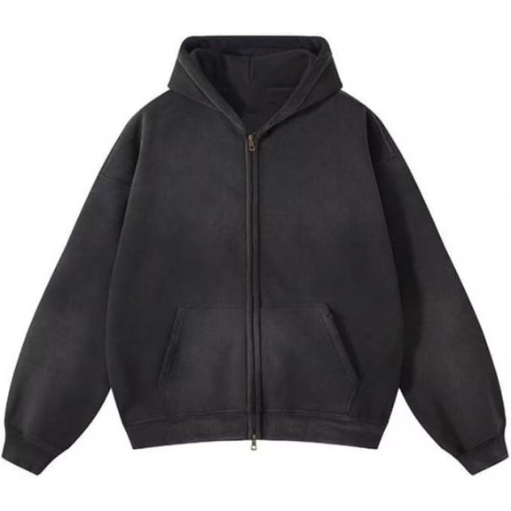 TQWQT Womens Vintage Washed Zip Up Hoodie Oversized Drop Shoulder Jacket American Casual Kangaroo Pocket Gradient Tie Dye Sweatshirt Loose Fit Long Sleeve Outerwear Streetwear Fashion Tops Black L
