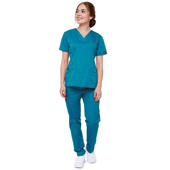 Women's 11 Pocket Stretch Slim Fit Uniform Scrubs - Style ST408