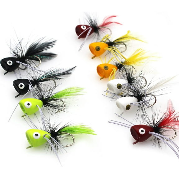 10pcs Fly Fishing Flies Assortment Poppers Jigs Lures,Water Fly Fishing, Popper Lures Kit ,Dry Wet Baits Small Hooks for Anglers,Topwater Fishing Lures