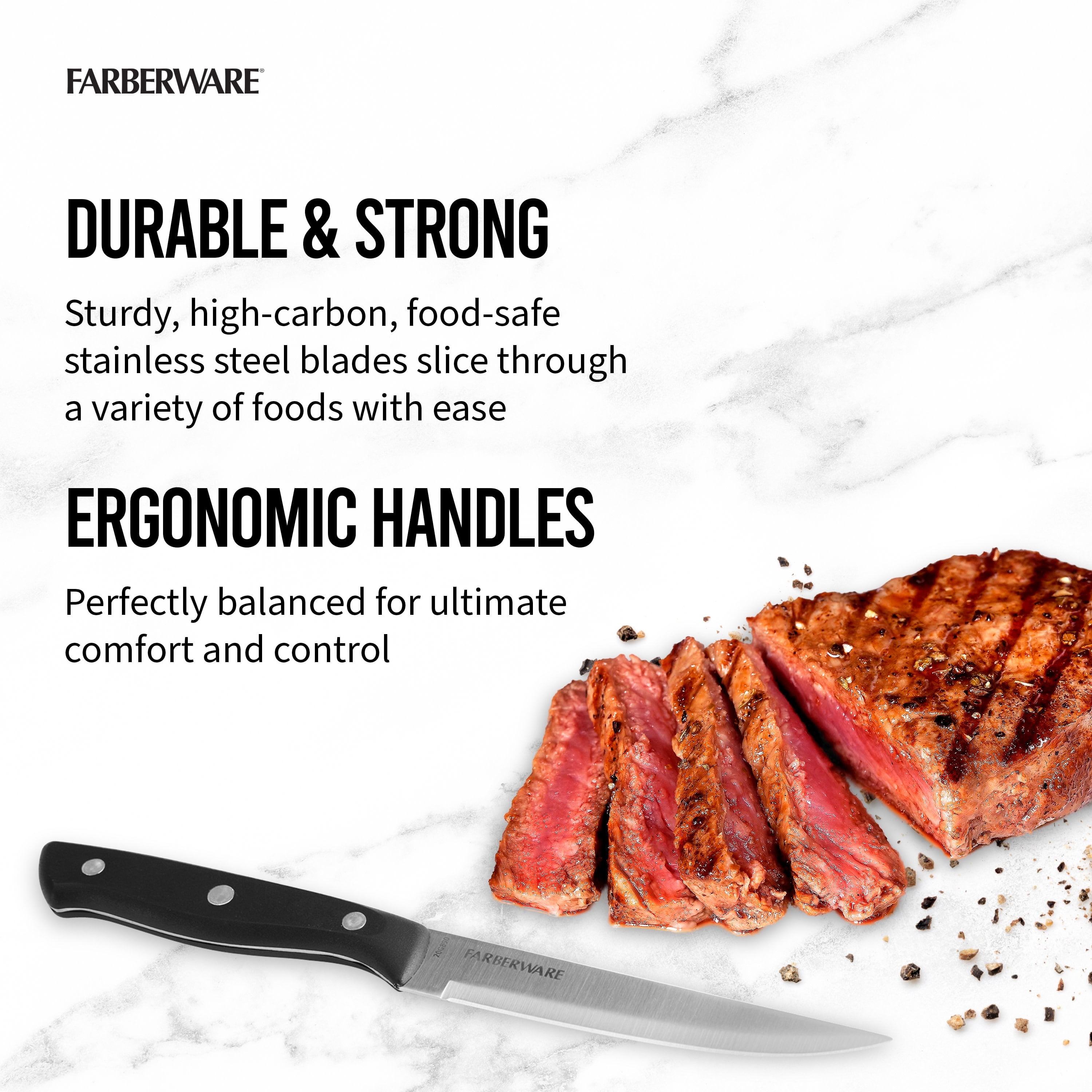 (3 pack) Farberware Classic 4-Piece Stainless Steel Steak Knife Set, Black Handles