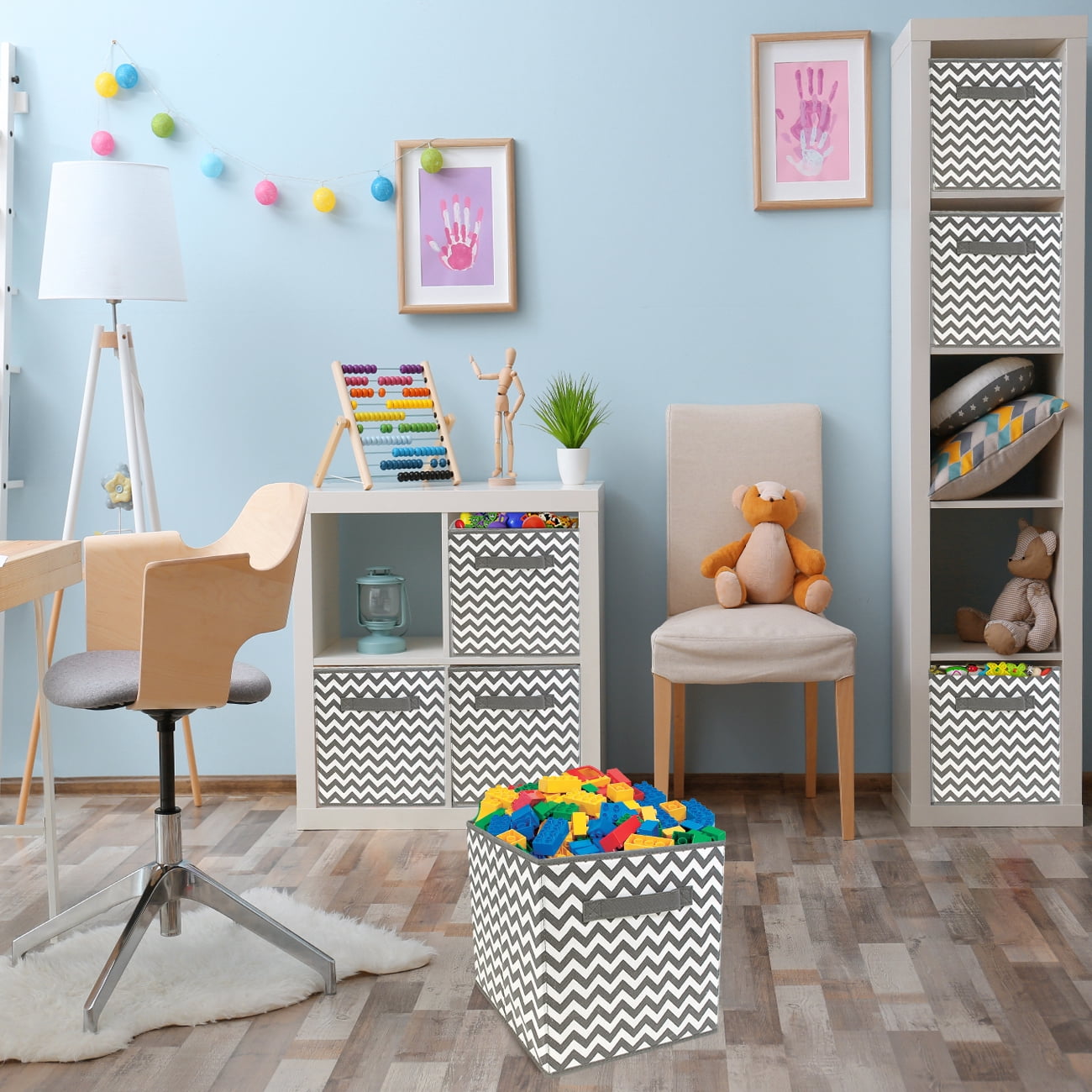 Sorbus Foldable Fabric Cube Storage Basket Bins for Adults and Children (Chevron Gray/White, 6-Pack)